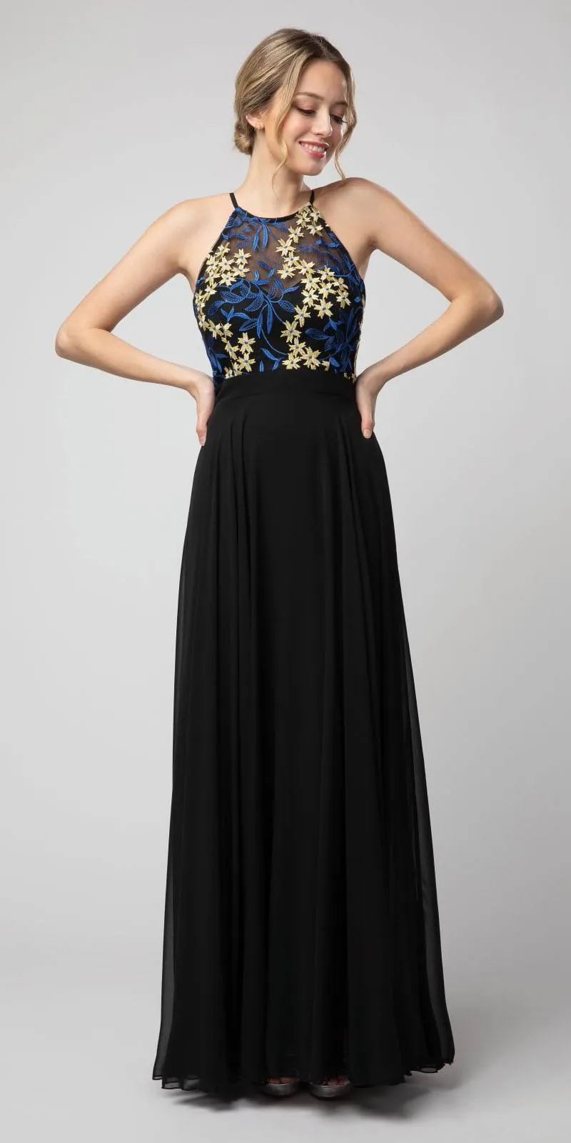 Juno 1084 Halter Embroidered Long Formal Dress