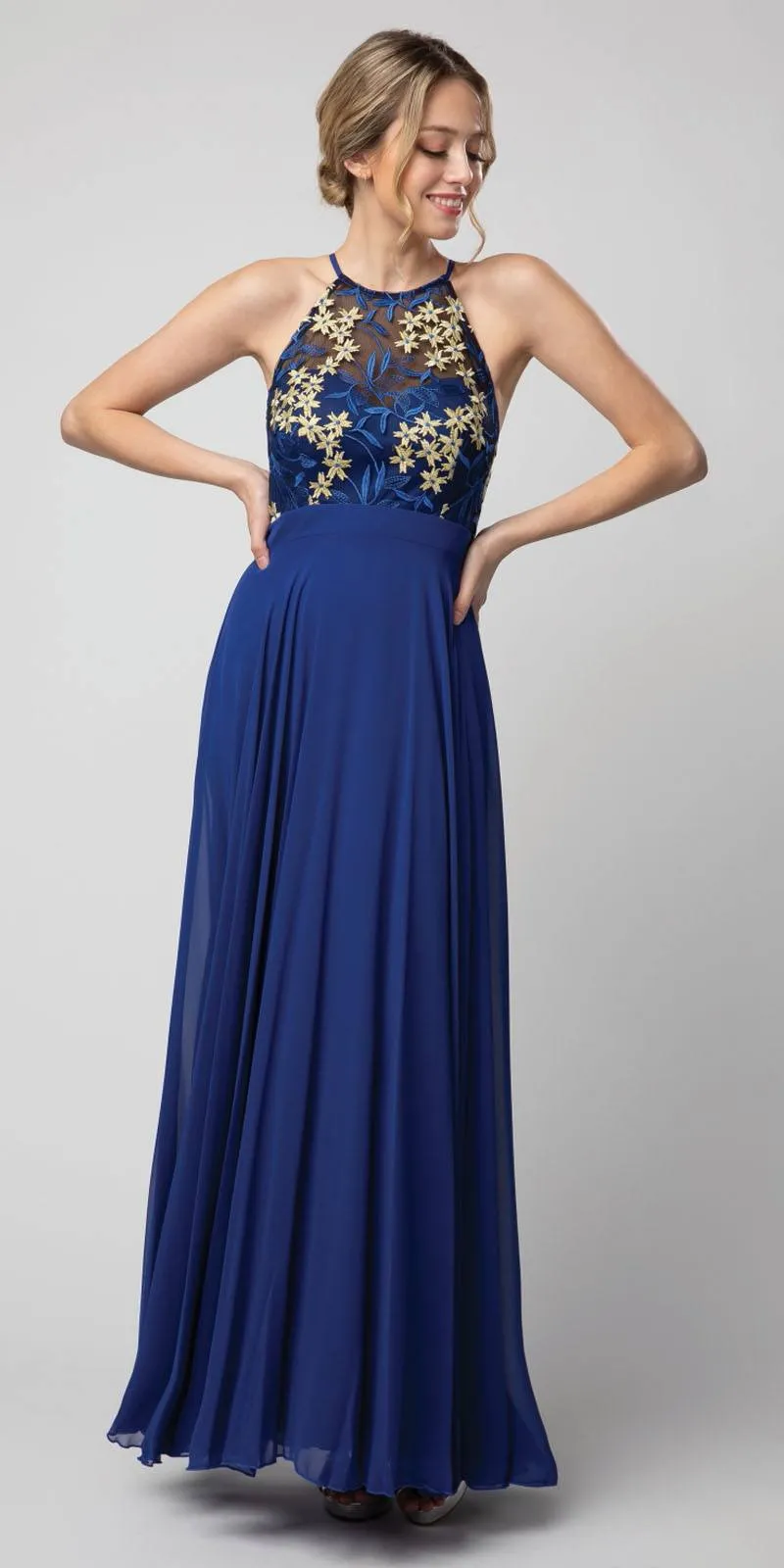 Juno 1084 Halter Embroidered Long Formal Dress