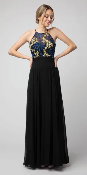 Juno 1084 Halter Embroidered Long Formal Dress