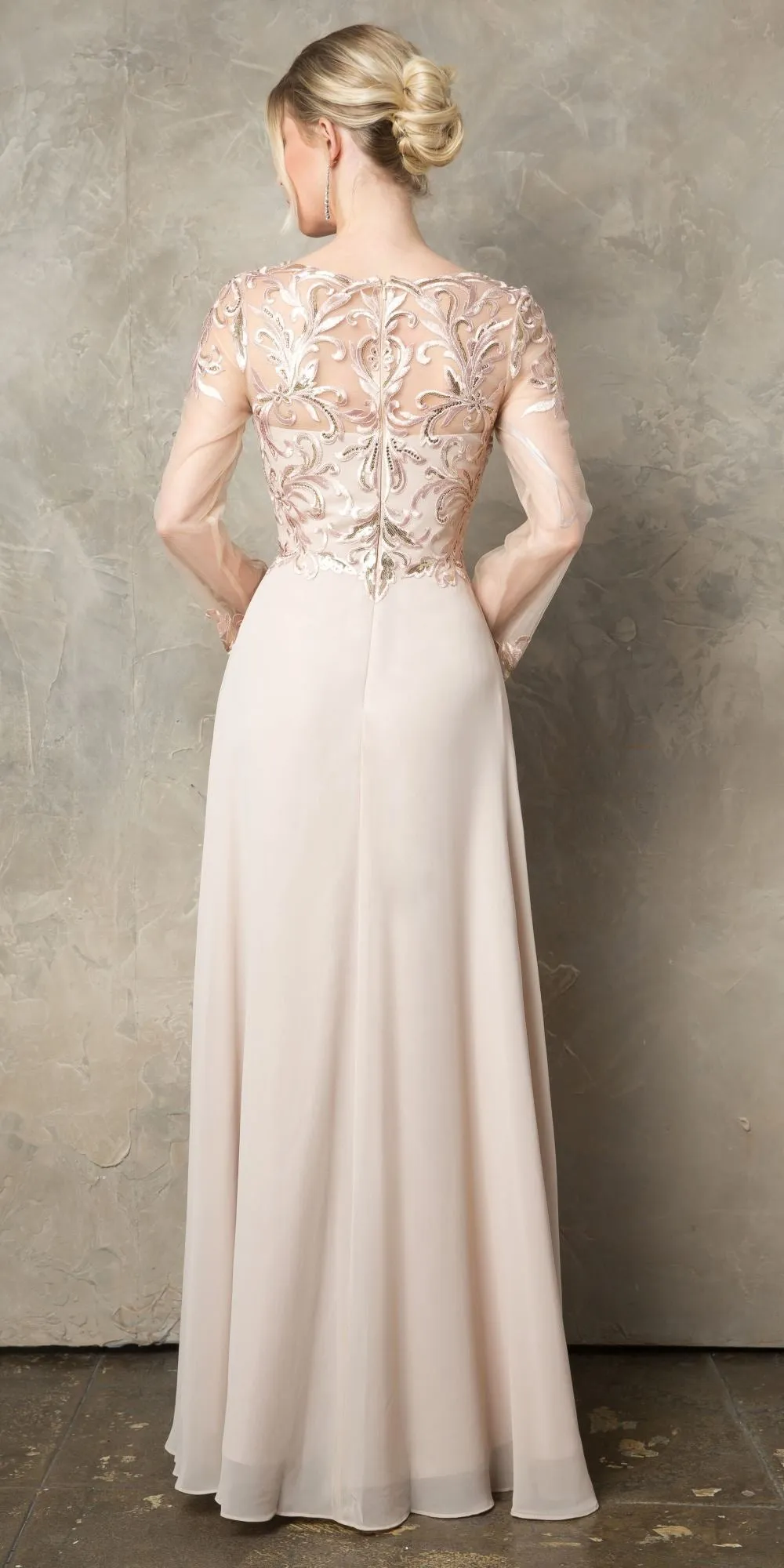 Juno 960 Long A-Line Mother of the Bride Chiffon Long Sleeve Dress