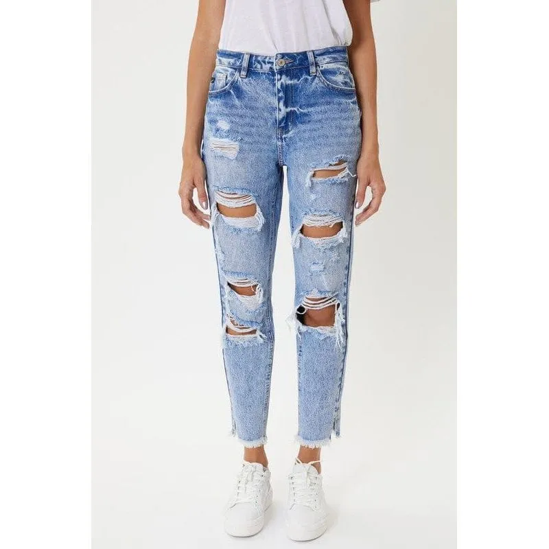 Kancan high rise distressed mom jeans
