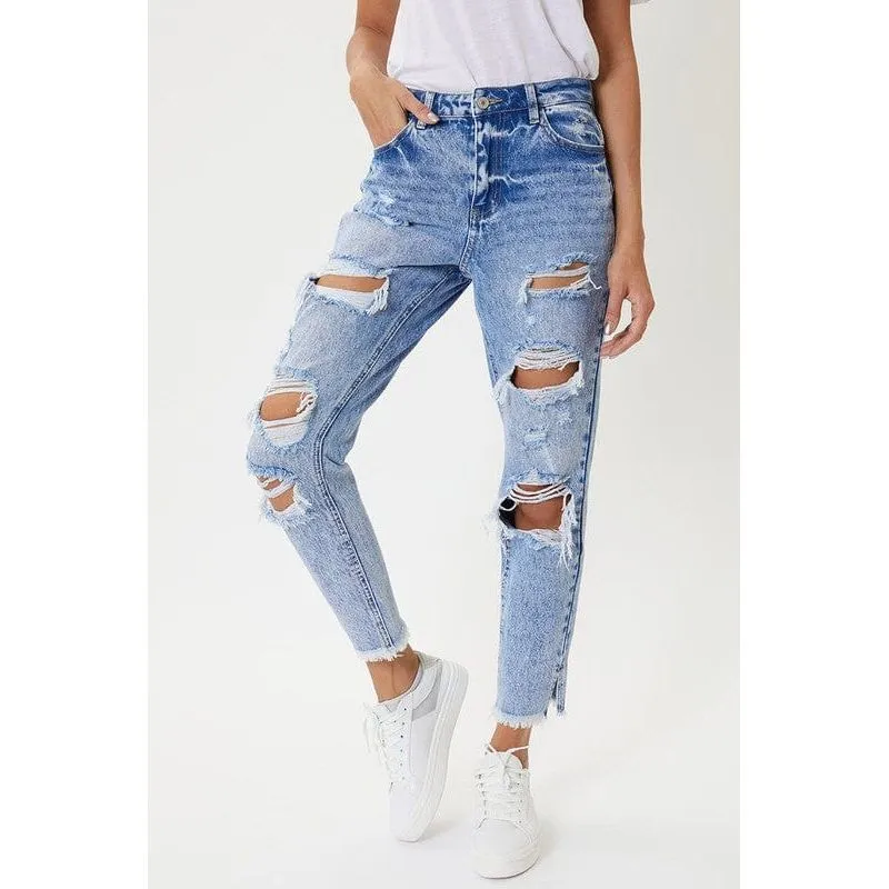Kancan high rise distressed mom jeans