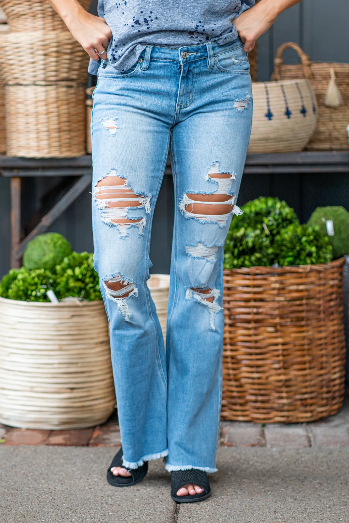Katie Mid Rise Distressed Flare