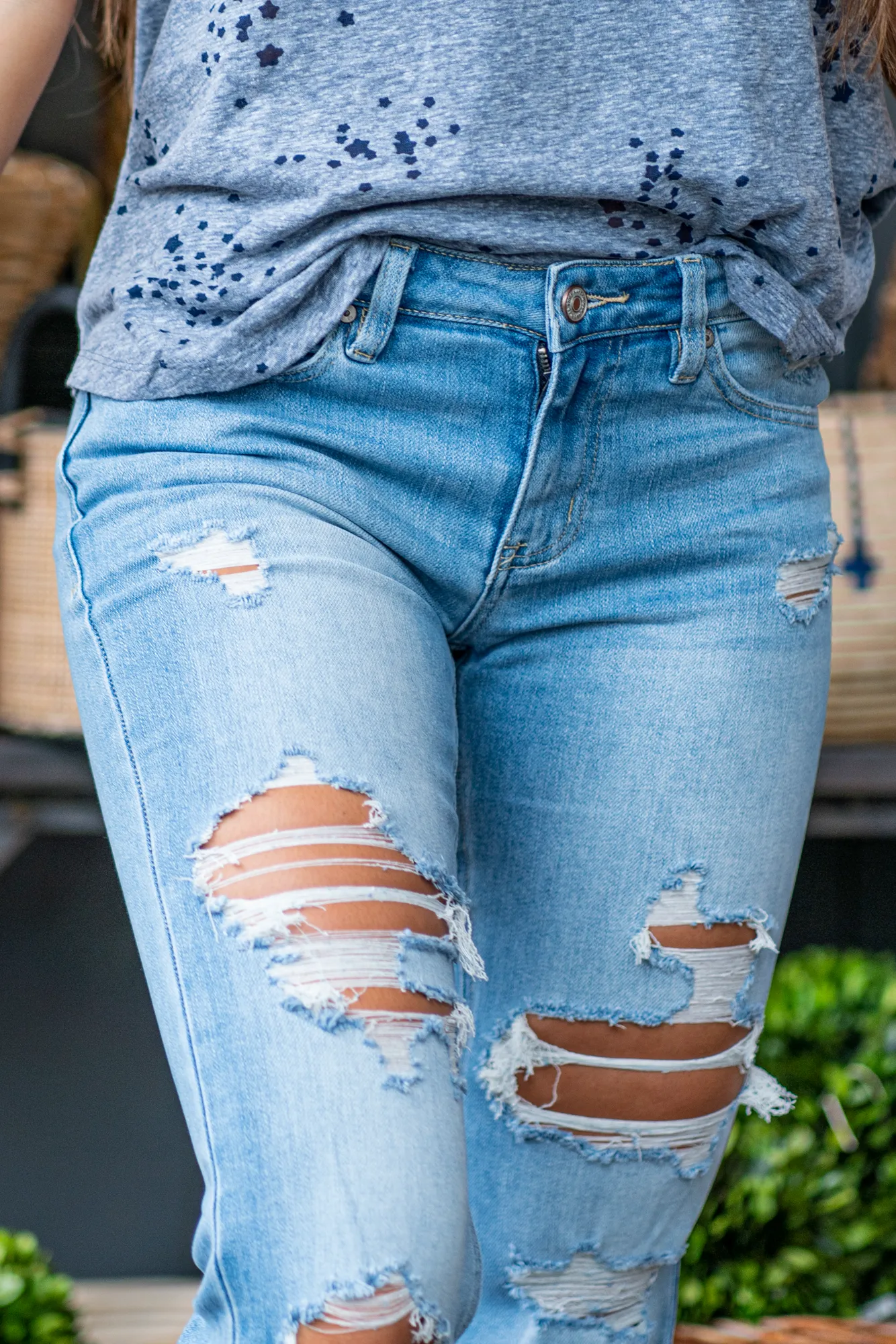 Katie Mid Rise Distressed Flare