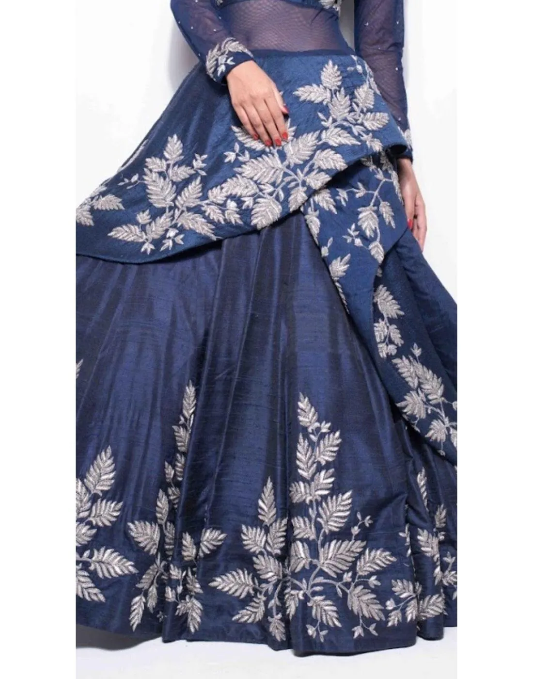 Kaynaat's Deep Blue Drape Gowns With Silver Handwork for Rent