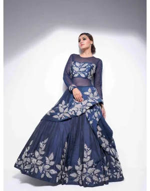 Kaynaat's Deep Blue Drape Gowns With Silver Handwork for Rent