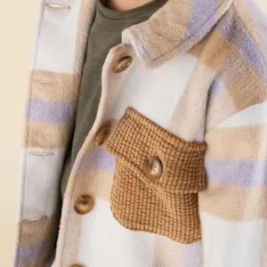 Kids Unisex Plaid Jacket shacket in Lavender and Camel