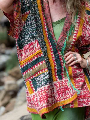 Kimono - silk reversible featuring hand stitching and pockets - Chama