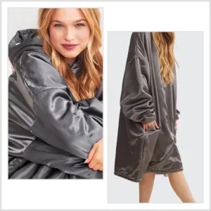 Kitsch Glazey Gray Satin Hoodie Robe One Size Unisex