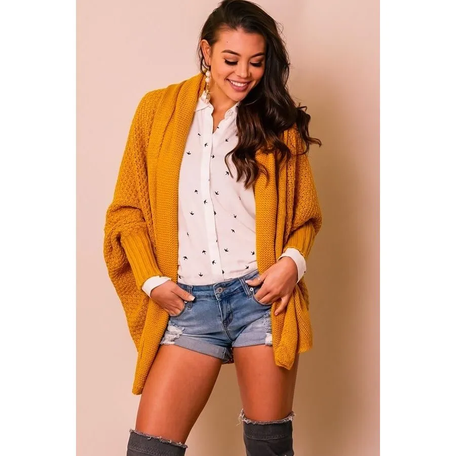 Knit dolman sleeve long ribbed cardi