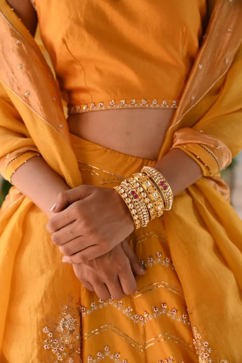 Kyaari mustard yellow hand embroidered lehenga set