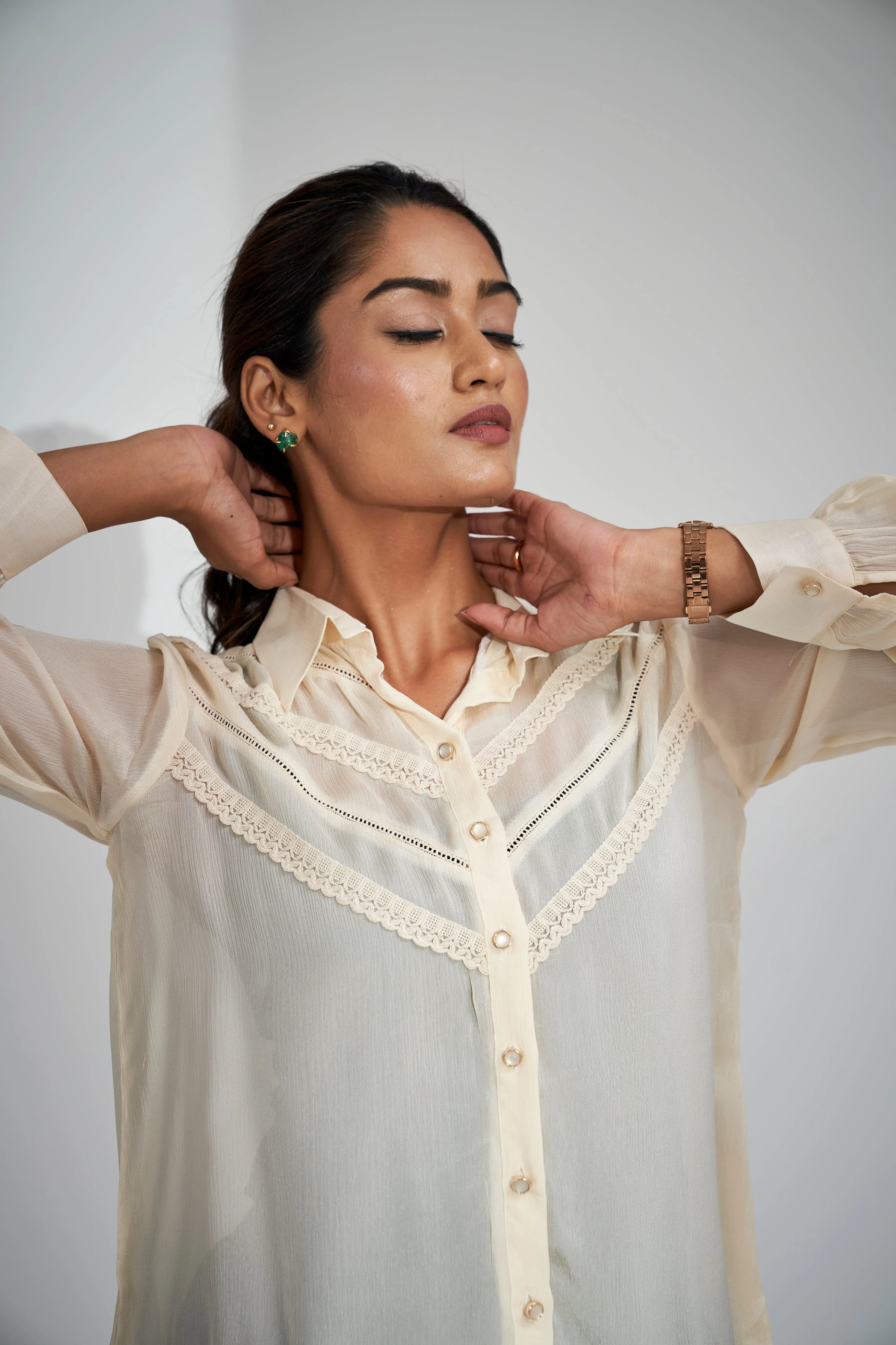 Lace Detail Chiffon Shirt