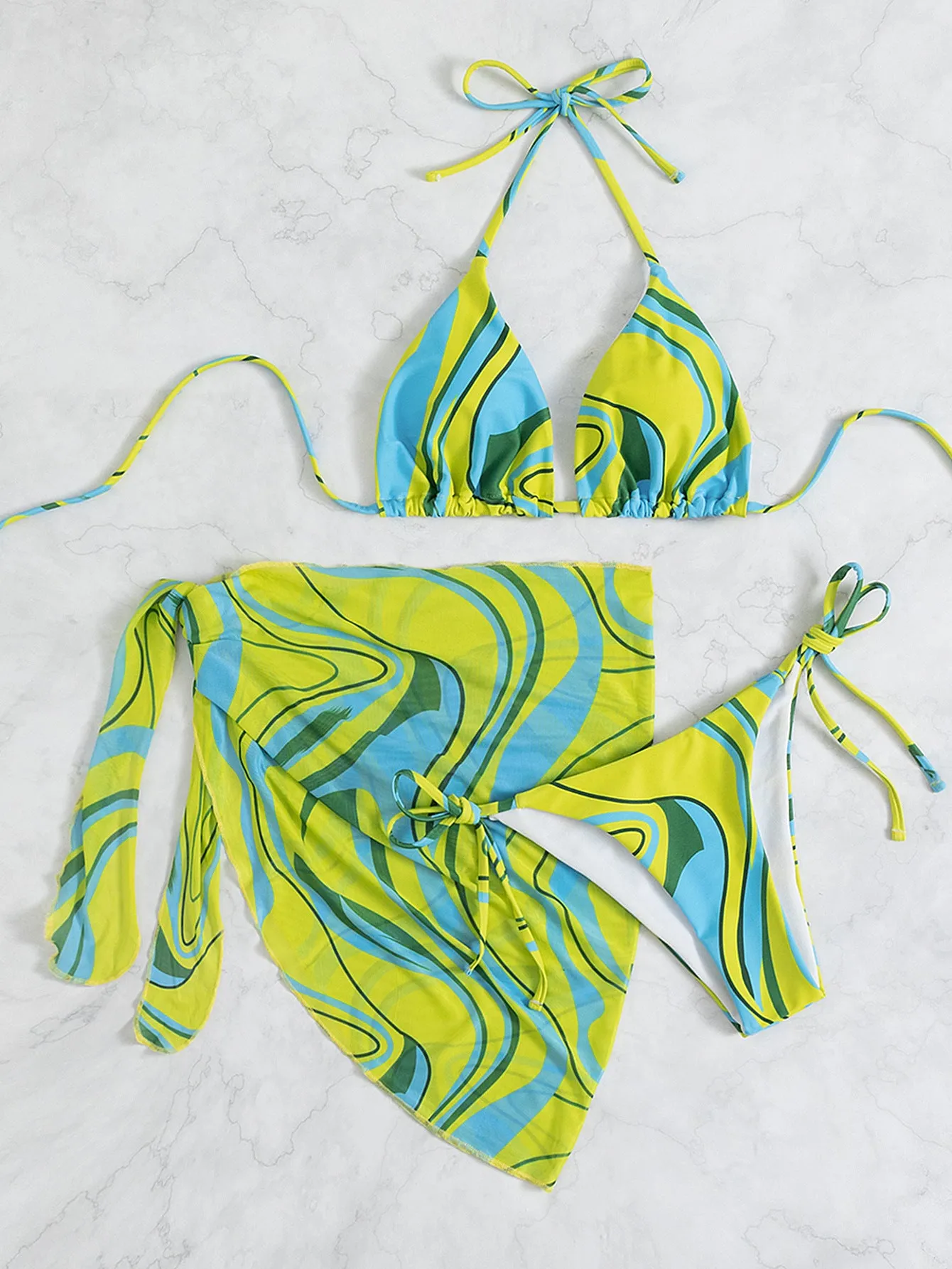 Ladies Backless Bikini 3 Piece Halter Beach Set