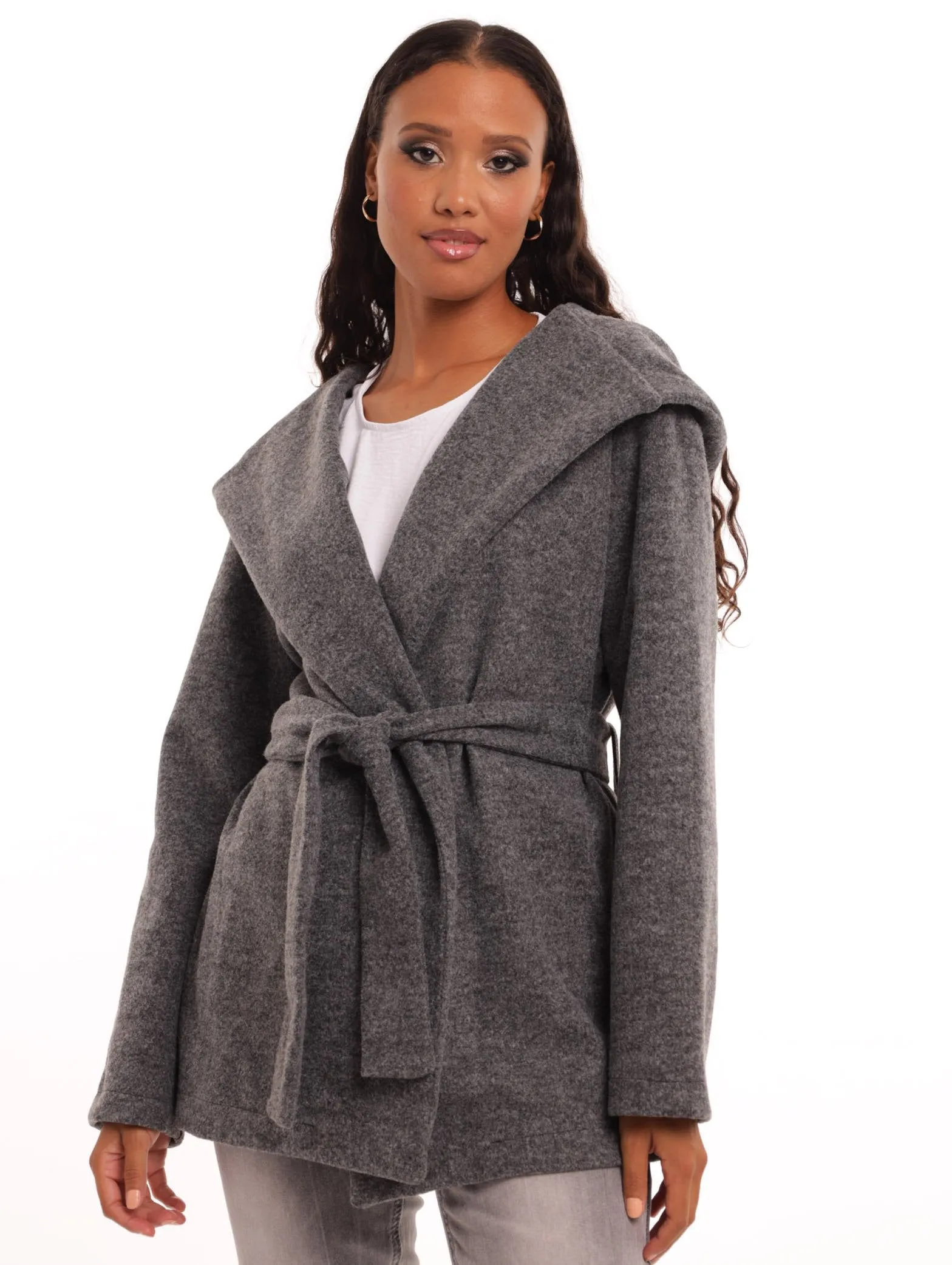 Ladies Melton Blazer Coat - Grey Melange