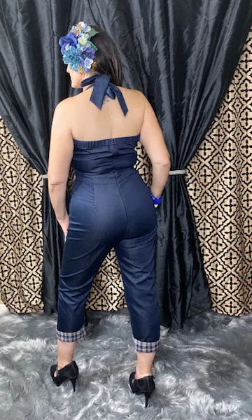 Lady de Jumpsuit in Denim with Plaid Accents