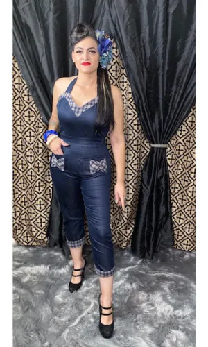 Lady de Jumpsuit in Denim with Plaid Accents
