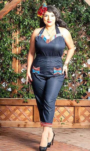 Lady de Jumpsuit in Denim with Serape Accents
