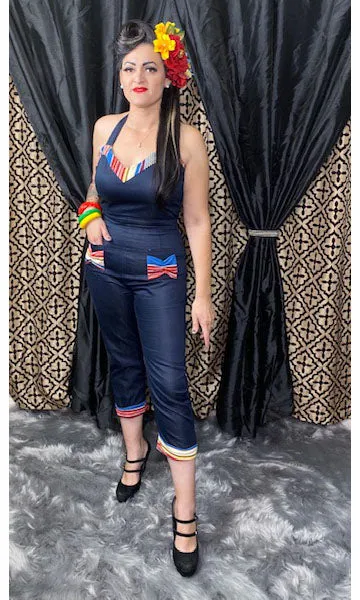 Lady de Jumpsuit in Denim with Serape Accents