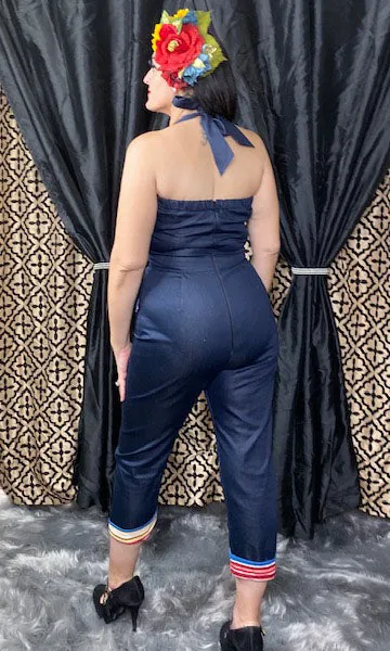 Lady de Jumpsuit in Denim with Serape Accents