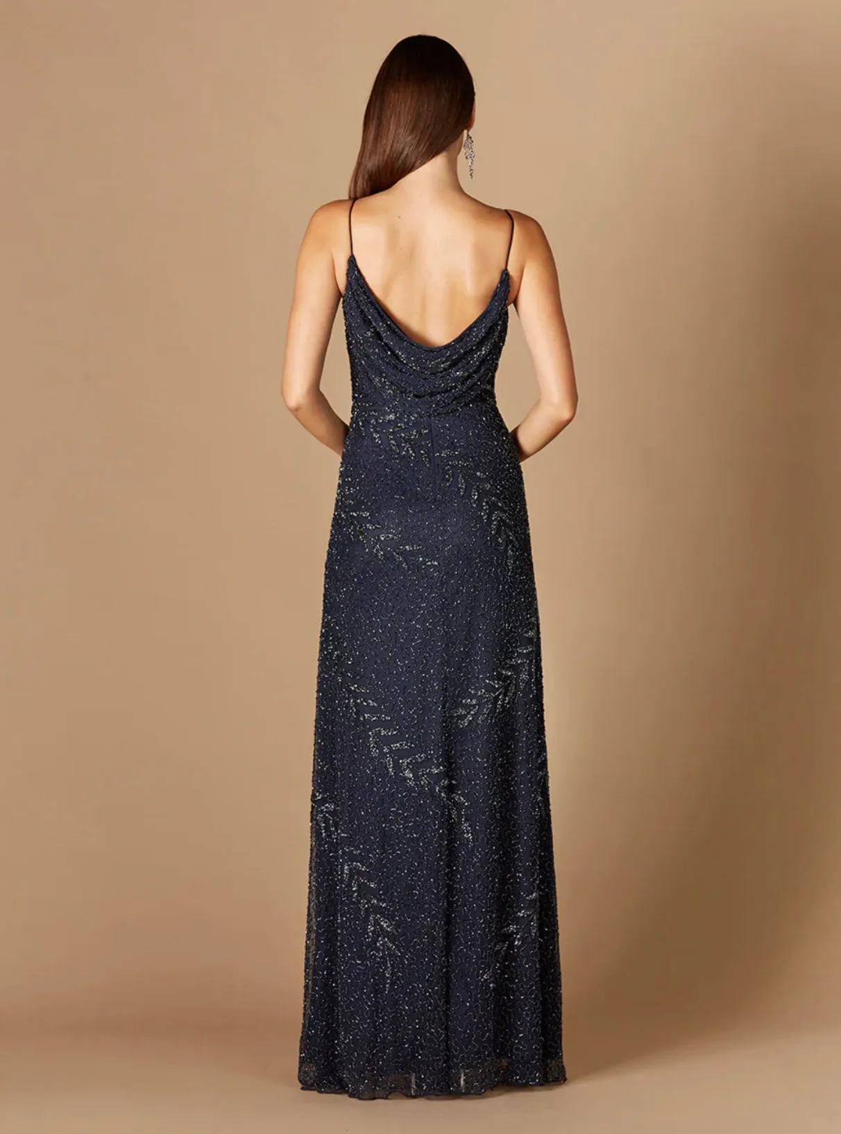 Lara Beaded Spaghetti Strap Full-Length Gown 29282