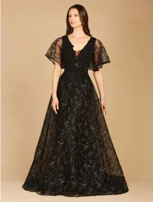 Lara Black Cape Sleeve Beaded Gown 29302