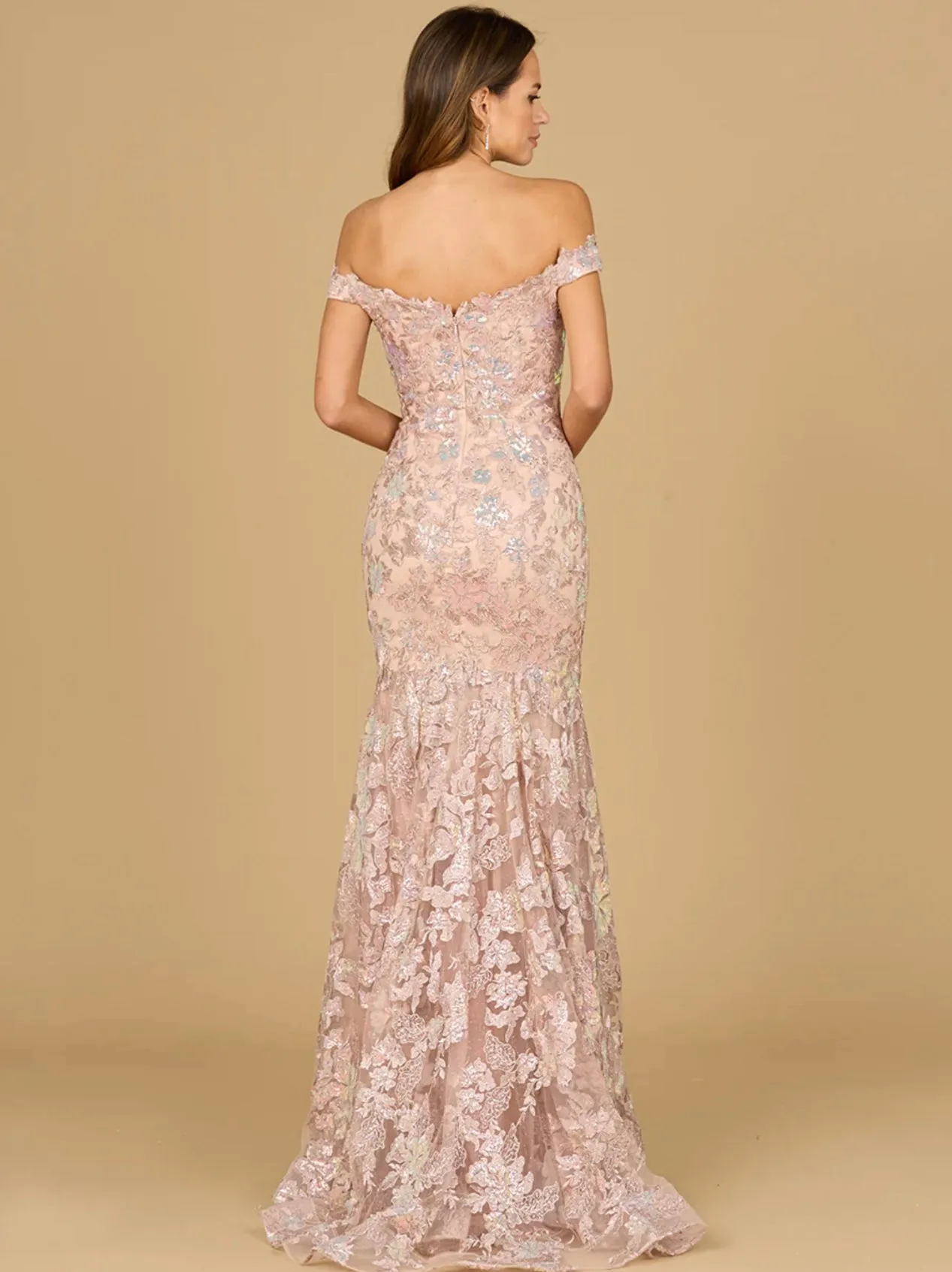 Lara Blush Off Shoulder Mermaid Beaded Gown 29136