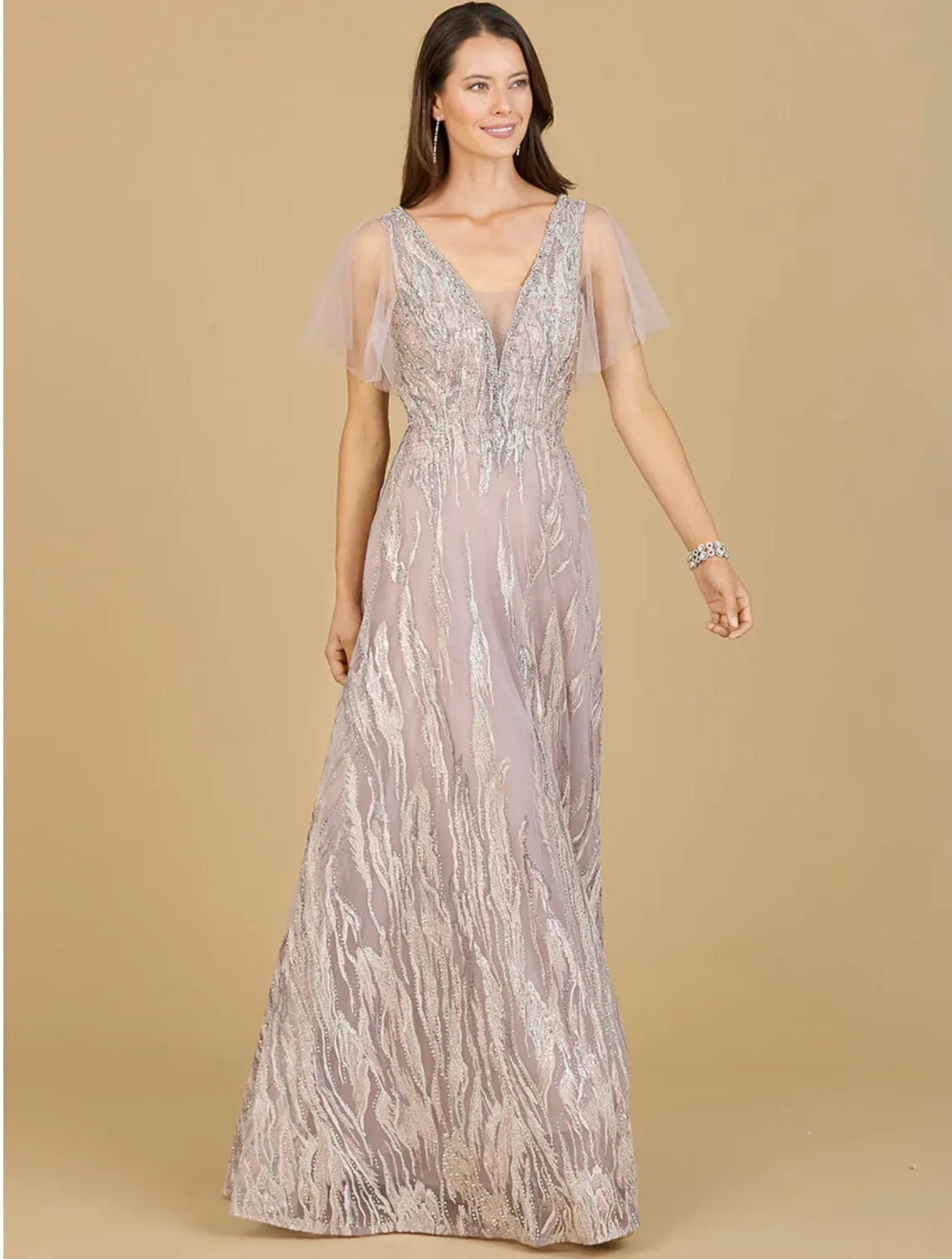 Lara Cape Sleeve V-Neck Gown 29201