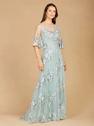 Lara Dusk Cape Sleeves A-Line Lace Gown 29772