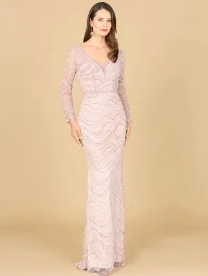 Lara Dusty Rose Long Sleeve Lace Fitted Gown 29152