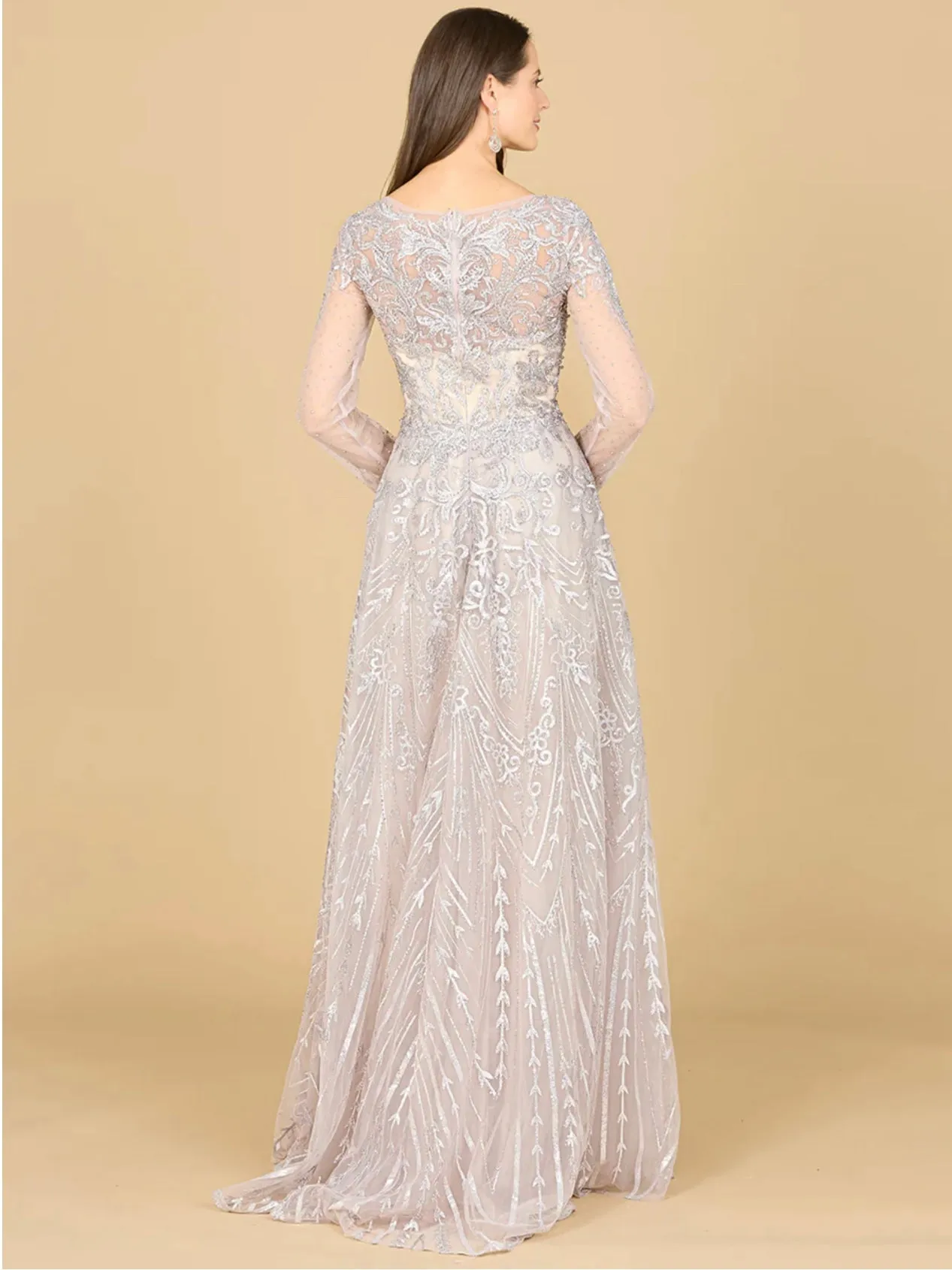 Lara Fog Long Sleeve High Neck Gown 29154