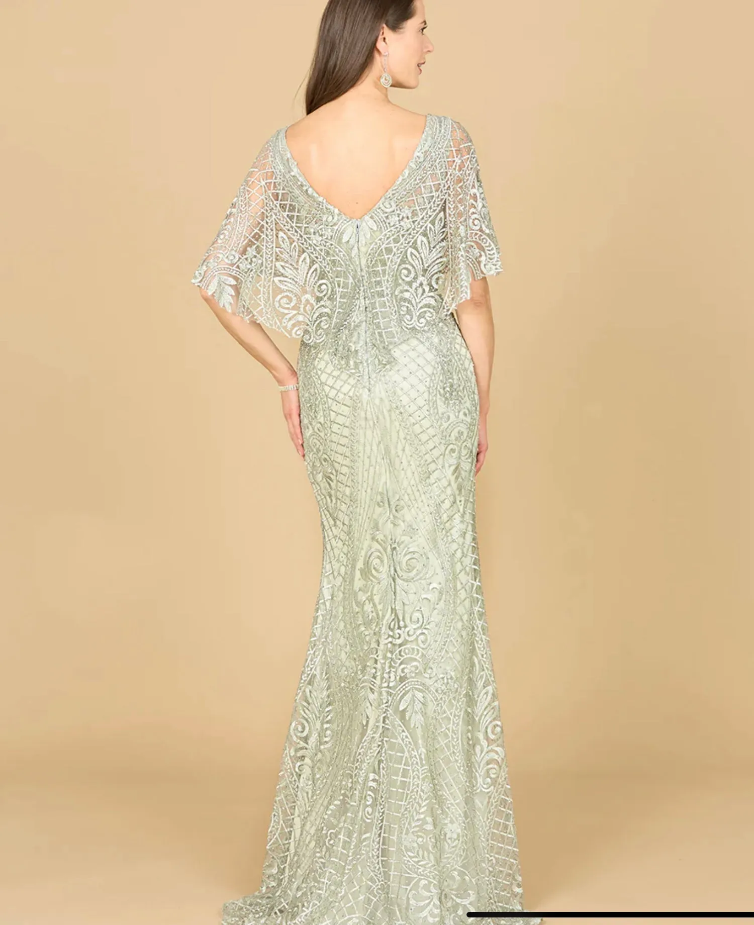 Lara Glacial Green Cape Sleeves Mermaid Gown 29673