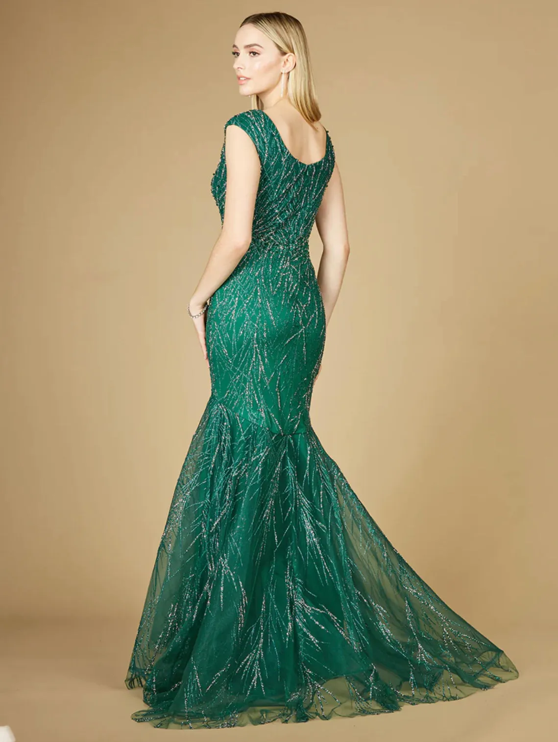 Lara Green Cap Sleeve Mermaid Beaded Gown 29233