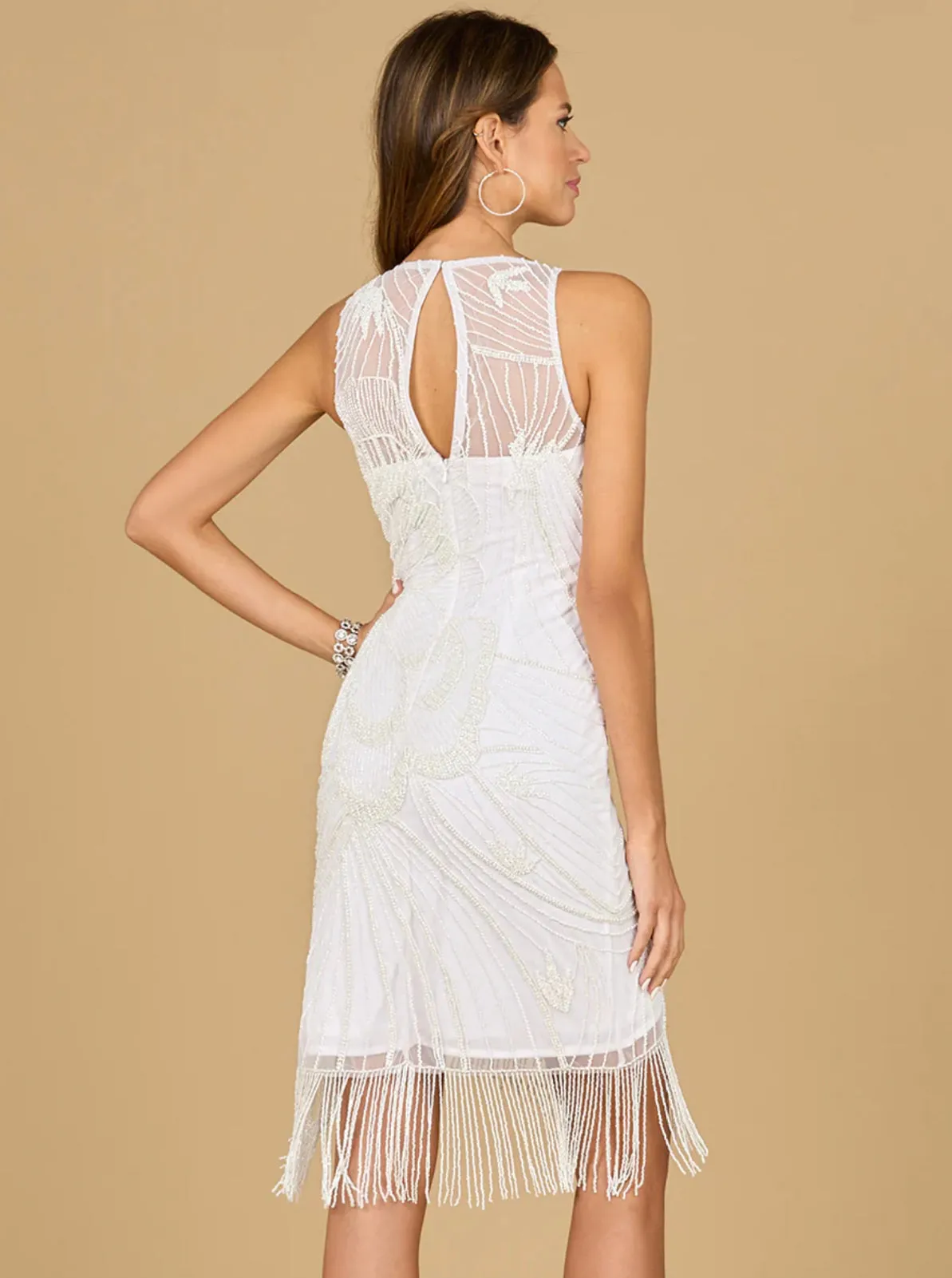 Lara Ivory Illusion Neck Fringe Dress