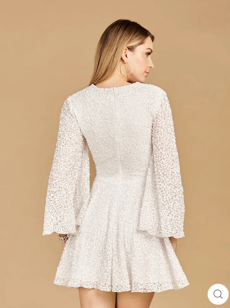 Lara Ivory Long Bell Sleeve Sequin Cocktail Dress 51121