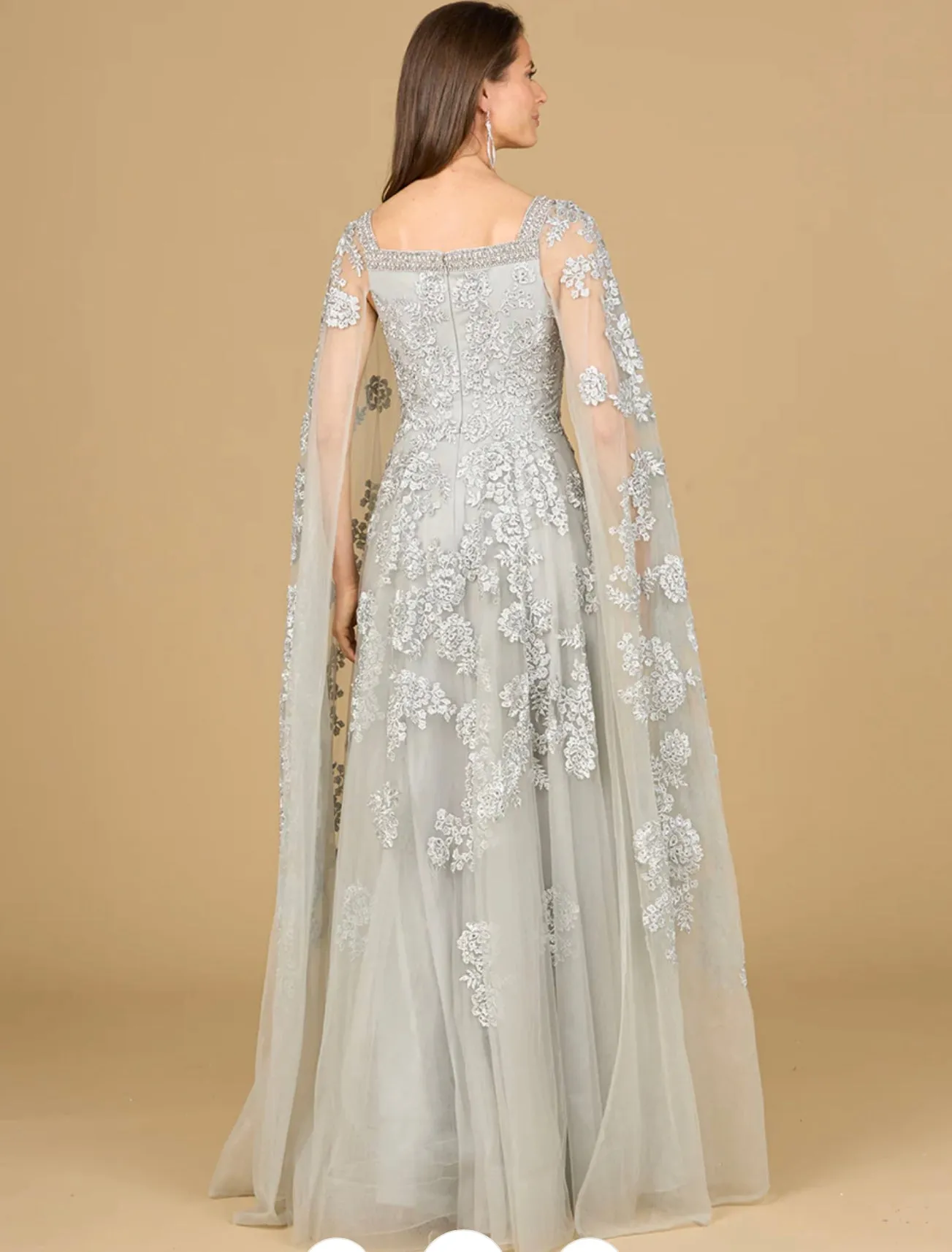 Lara Lace with Long Cape Gown 29138