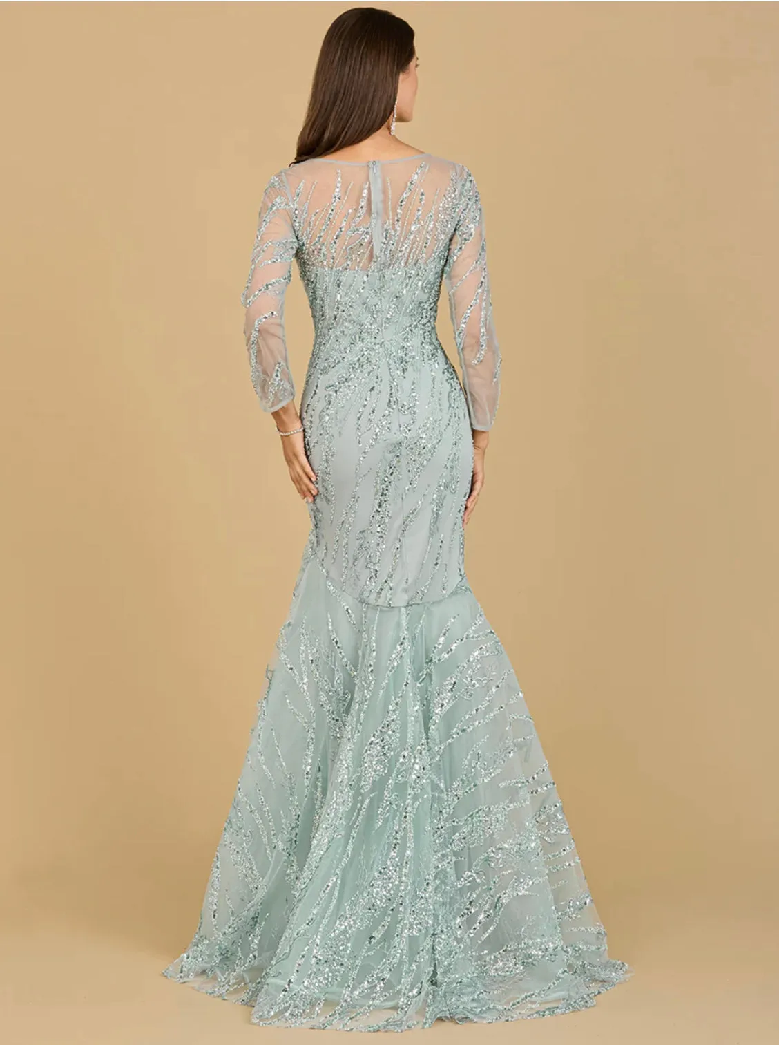 Lara Long Sleeve Mermaid Beaded Gown 29199