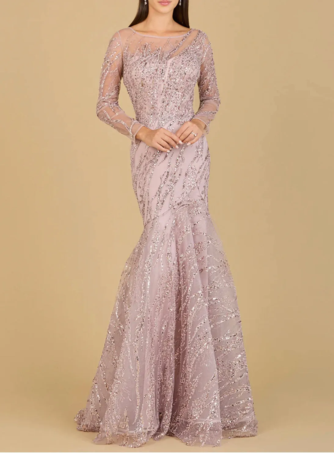 Lara Long Sleeve Mermaid Beaded Gown 29199