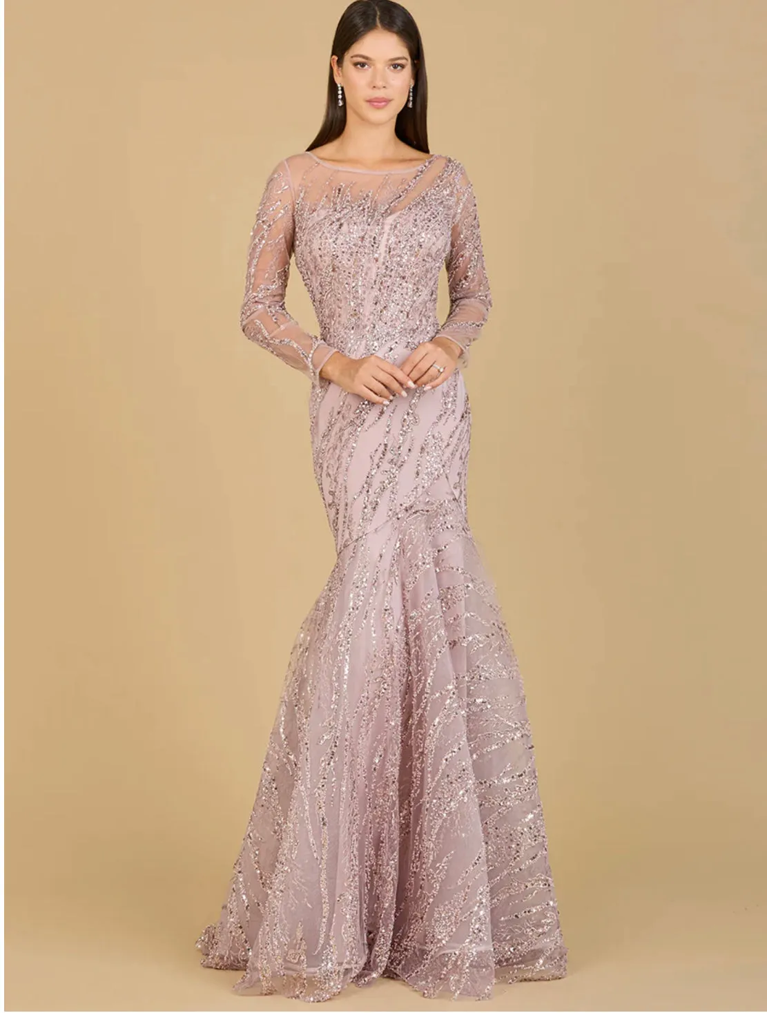 Lara Long Sleeve Mermaid Beaded Gown 29199