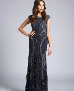 Lara Navy Cape Sleeve Modestly Covered Dress 33609