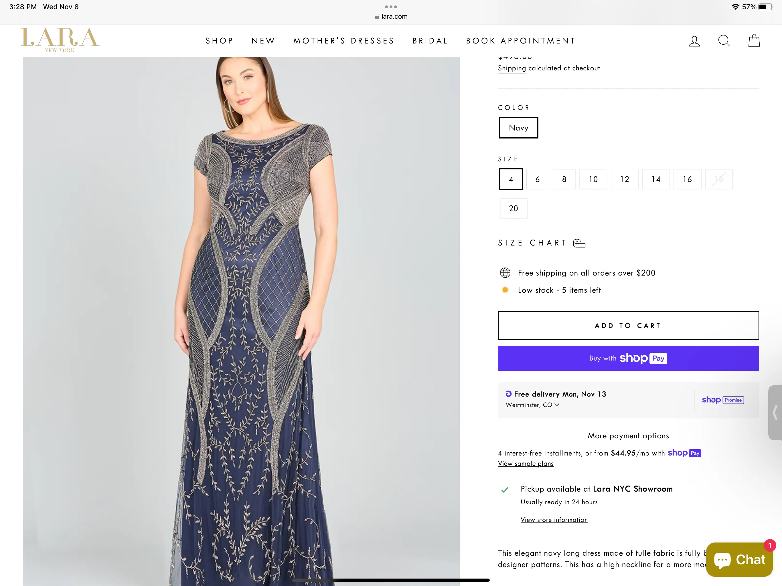 Lara Navy Cape Sleeve Modestly Covered Dress 33609