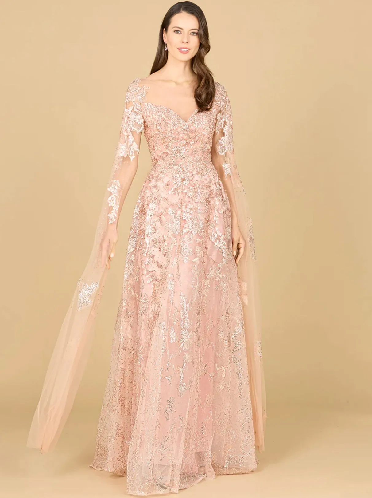 Lara Sweetheart Neckline with Cape Sleeves Lace Gown 29300