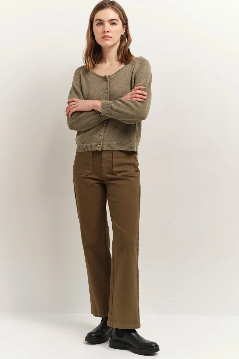 LE WILONA - Jean bootcut kaki waterless