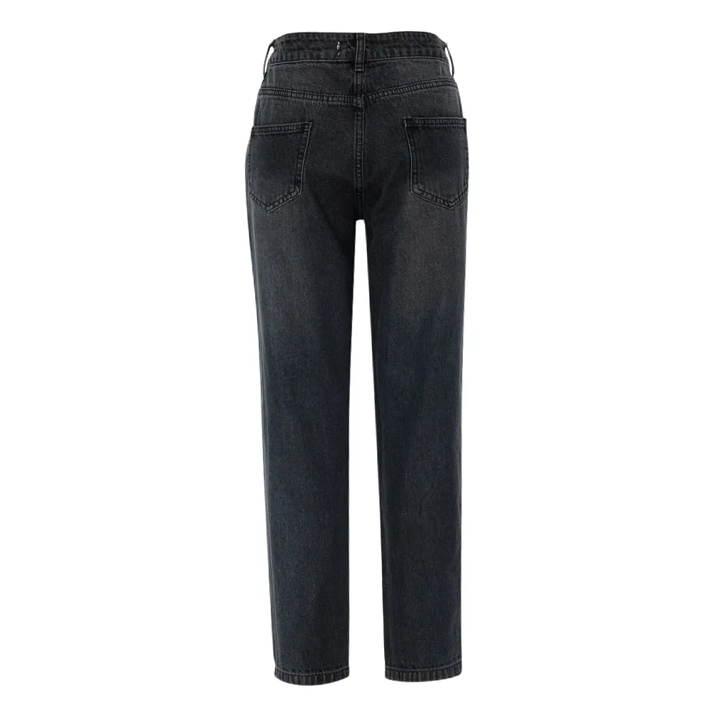 Letter Distressed Denim Pants