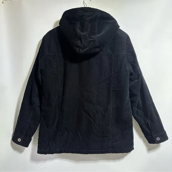 Levi's black Women's The Mia Corduroy Hooded Sherpa Trucker zip button Jacket