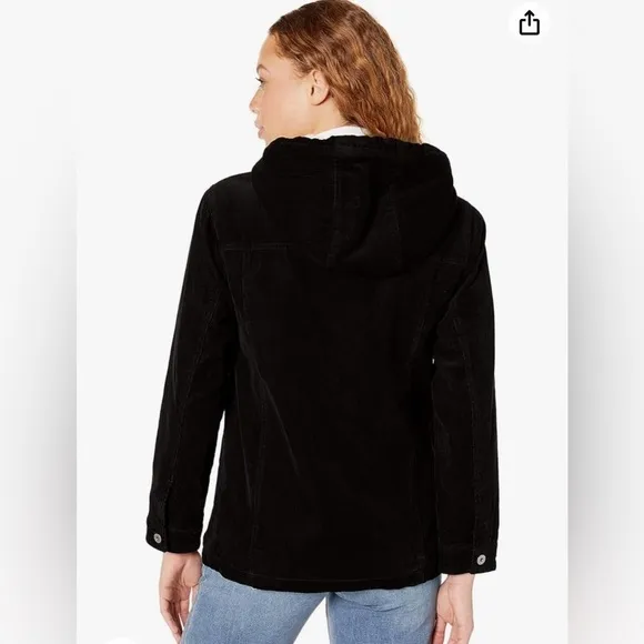 Levi's black Women's The Mia Corduroy Hooded Sherpa Trucker zip button Jacket