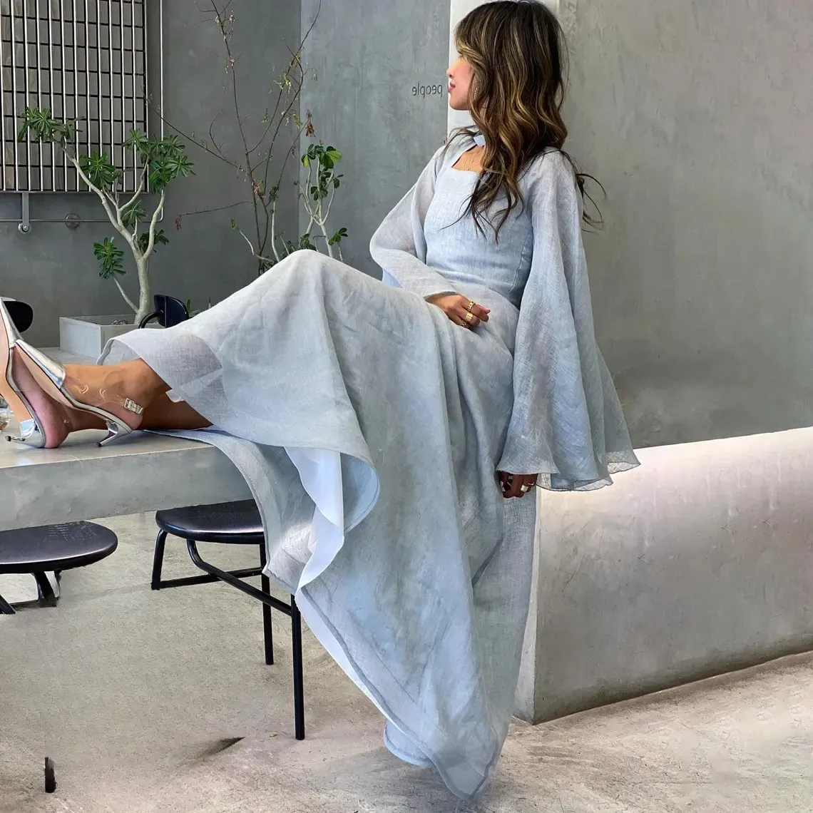Light Blue Long Sleeves A-Line Long Formal Party Dress Modest Evening Dress, DP4981