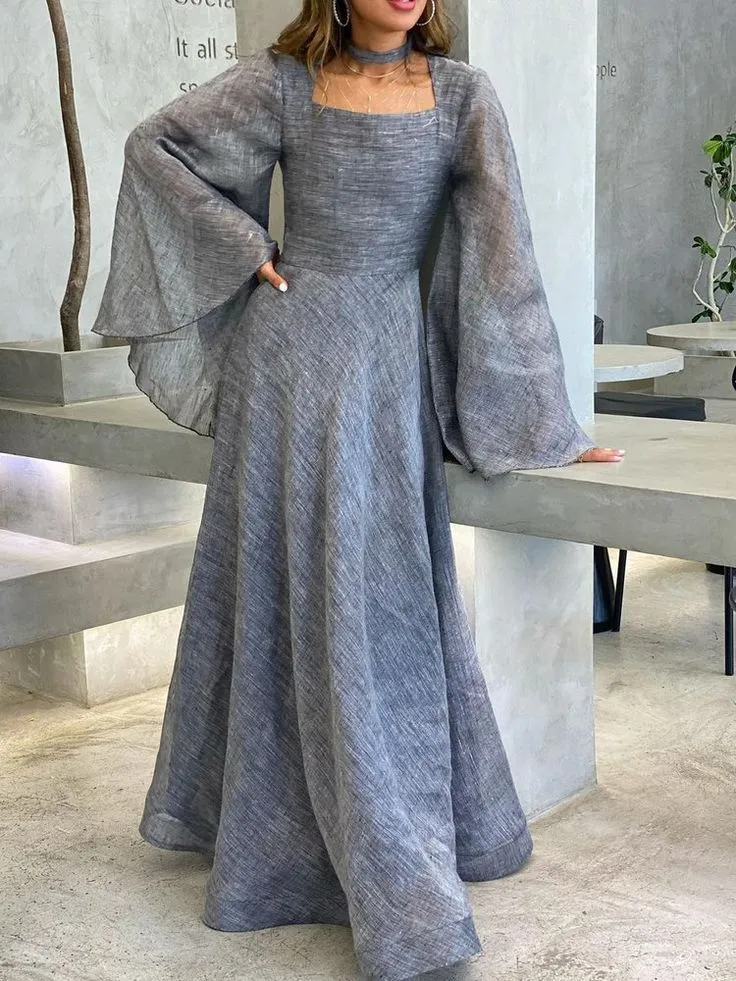 Light Blue Long Sleeves A-Line Long Formal Party Dress Modest Evening Dress, DP4981