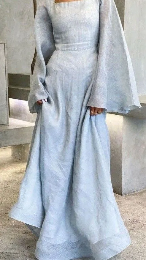 Light Blue Long Sleeves A-Line Long Formal Party Dress Modest Evening Dress, DP4981