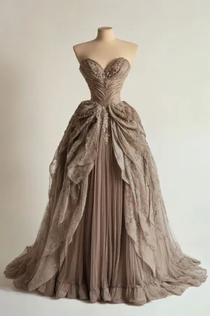Light Brown Sweetheart A-Line Chiffon Long Prom Dress Evening Ball Gown, DP4718