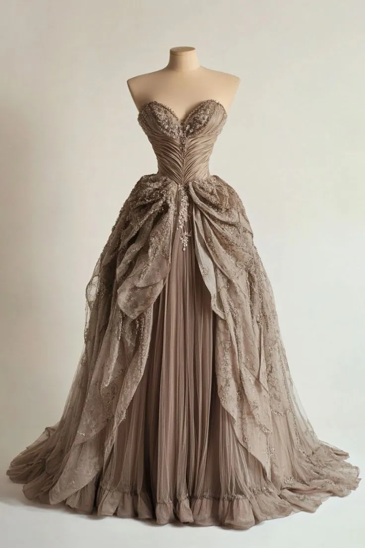 Light Brown Sweetheart A-Line Chiffon Long Prom Dress Evening Ball Gown, DP4718